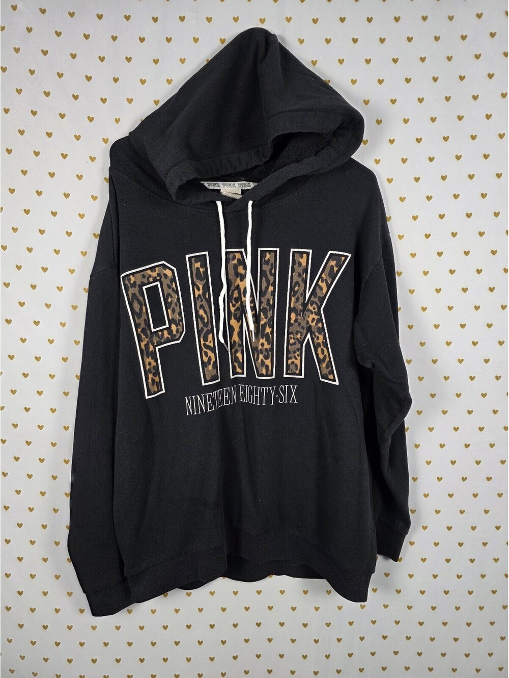 Victorias Secret Pink Cheetah Leopard Oversized Pullover Hoodie Sweater Medium